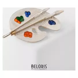 Брошь "Палитра" с кистями, белая в золоте