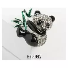 Брошь "Панда" с бамбуком, цветная в серебре