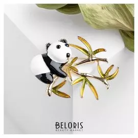 Брошь "Панда" с бамбуком, цветная в золоте