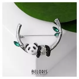 Брошь "Пандочка" сонная, цветная в серебре