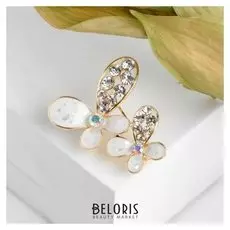 Брошь "Пара бабочек", цвет белый в золоте