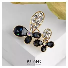 Брошь "Пара бабочек", цветная в золоте