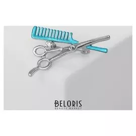 Брошь "Парикмахер", цвет голубой в серебре