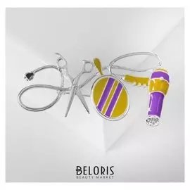 Брошь "Парикмахерский набор", цвет жёлто-сиреневый в серебре