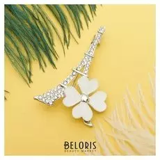 Брошь "Париж весной", цвет белый в серебре