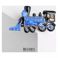 Брошь "Паровоз", цвет чёрно-синий в золоте