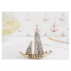 Брошь "Парусник", цвет белый в золоте