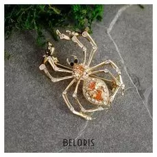 Брошь "Паучок" в стразах, цвет бело-золотой в золоте