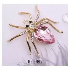 Брошь "Паук", цвет бело-розовый в золоте