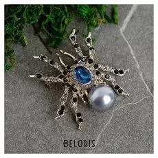 Брошь "Паук-хищник" с жемчужиной, в серебре