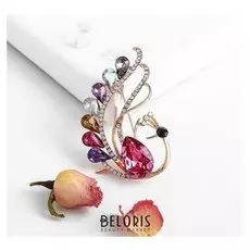 Брошь "Павлин кристальный", разноцветная в золоте