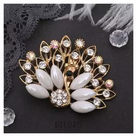 Брошь "Павлин" с пушистым хвостом, цвет радужный в золоте