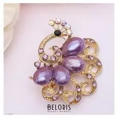 Брошь "Павлин" с радужным хвостом, цвет сиреневый в золоте