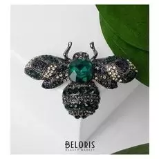 Брошь "Пчела" крупная, цвет зелёный в сером металле