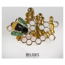 Брошь "Пчела" на сотах, цветная в золоте