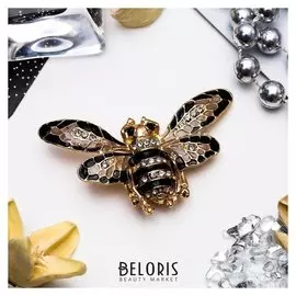 Брошь "Пчела" с ажурными крыльями, цвет черно-белый в золоте