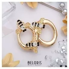 Брошь "Пчёлки" бесконечность, цвет черно-желтый в золоте