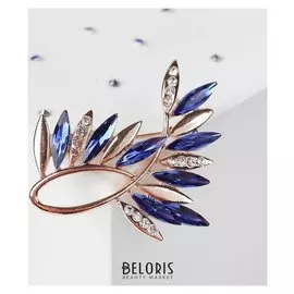 Брошь "Петля", цвет бело-синий в золоте