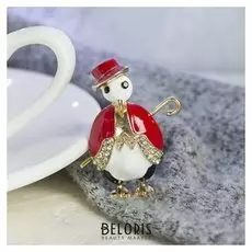 Брошь "Пингвин" джентльмен, цветная в золоте