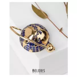 Брошь "Планета земля", цвет синий в золоте