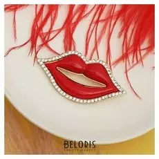 Брошь "Поцелуй бриллиантовый", цвет красно-белый в золоте