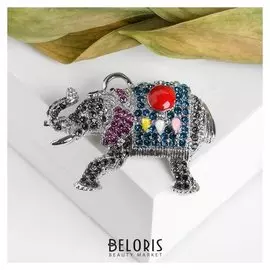 Брошь-подвеска "Слон" тайский, цветная в серебре