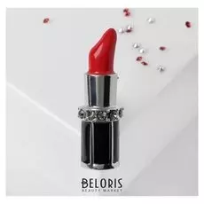 Брошь "Помада" скошенная, цвет красно-чёрный в серебре