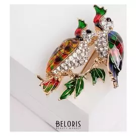 Брошь "Попугаи" какаду, цветная в золоте