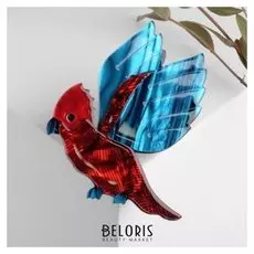 Брошь "Попугай", цветной в серебре