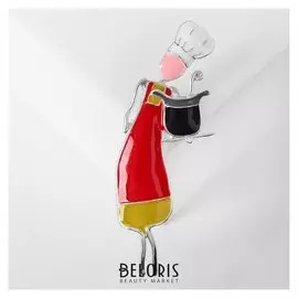 Брошь "Повар", цвет красно-жёлтый в серебре