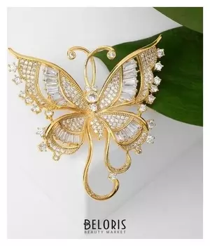 Брошь позолота "Бабочка" с усиками, цвет белый в золоте