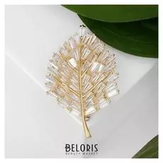 Брошь позолота "Лист" объемный, цвет белый в золоте