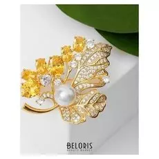 Брошь позолота "Лист осенний" дуо, цвет бело-золотой в золоте