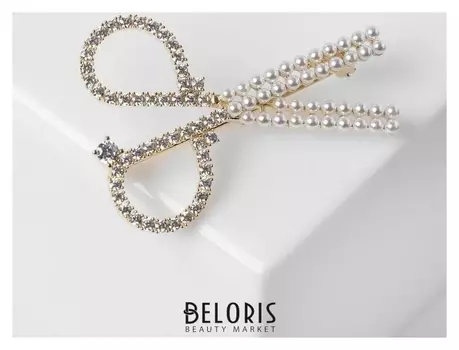 Брошь позолота "Ножнички" жемчужины, цвет белый в золоте