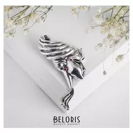 Брошь "Профиль" египтянка, цвет черно-красный в чернёном серебре