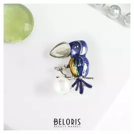 Брошь "Птица" говорун, цветная в серебре