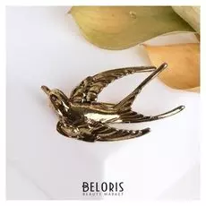 Брошь "Птица" ласточка, цвет чёрный в чернёном золоте