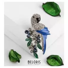 Брошь "Птица" попугай, цветная в серебре