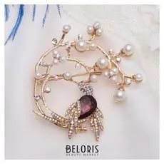 Брошь "Птица с ветвистым хвостом", цветной в золоте