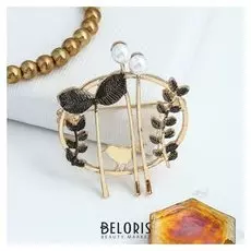 Брошь "Птица" соловей, цвет белый в золоте