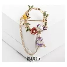 Брошь "Птичка" лесное приключение, цветная в золоте