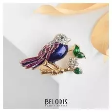 Брошь "Птичка на веточке", цветная в золоте