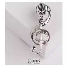 Брошь "Ретро микрофон" с нотой, цвет чернёное серебро