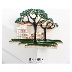 Брошь "Рим" колизей, цвет бело-зелёный в золоте