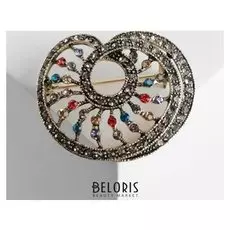 Брошь "Рогалик", цветная в чернёном серебре