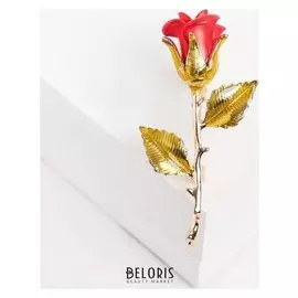 Брошь "Роза", цвет красно-зелёный в золоте