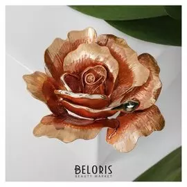 Брошь "Роза" пышный бутон, цвет коричневый