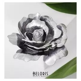 Брошь "Роза" пышный бутон, цвет серый