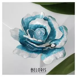 Брошь "Роза" пышный бутон, цвет сине-голубой