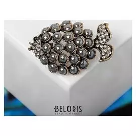 Брошь "Рыба" жемчуг, цвет серый в кофейном золоте